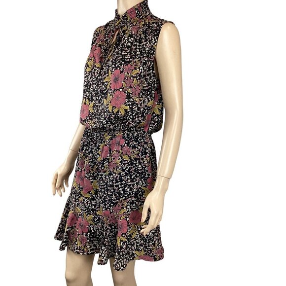 Asher Sleeveless Floral Print Dress Medium Stretch Waist Keyhole Ruffle - Picture 4 of 8